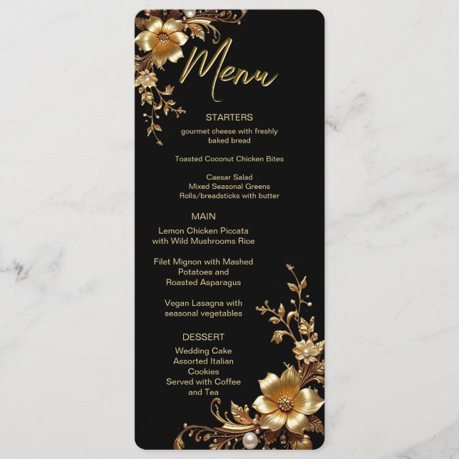 Golden Floral Ornate Frame Menu Menükarte (Vorderseite)