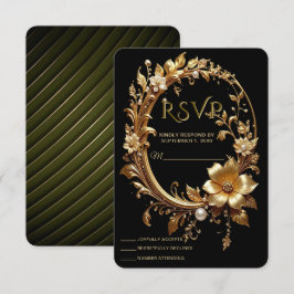 Golden Floral Ornate Frame RSVP Card Karte