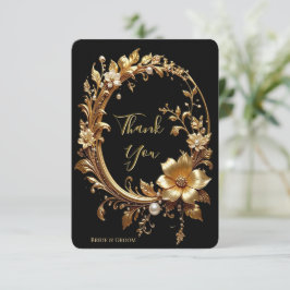 Golden Floral Ornate Frame Thank You Card Dankeskarte