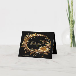 Golden Floral Ornate Frame Thank You Card Dankeskarte