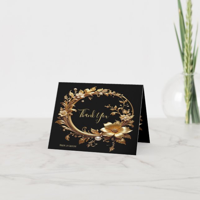 Golden Floral Ornate Frame Thank You Card Dankeskarte (Vorderseite)