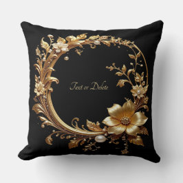 Golden Floral Ornate Frame Throw Pillow Kissen