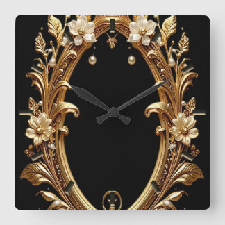 Golden Floral Ornate Frame Wall Clock Quadratische Wanduhr