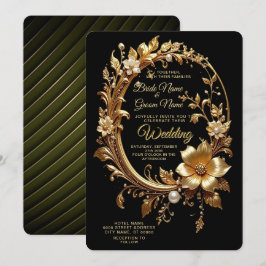 Golden Floral Ornate Frame Wedding Invitation Einladung