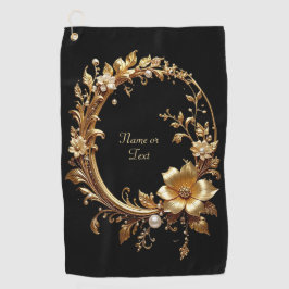 Golden Floral Ornate Golf Towel Golfhandtuch