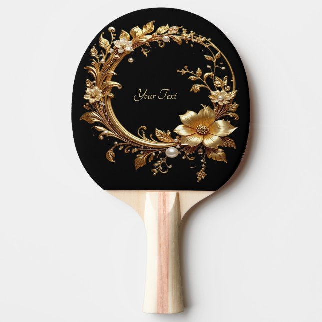 Golden Floral Ornate Ping Pong Paddle Tischtennis Schläger (Vorderseite)