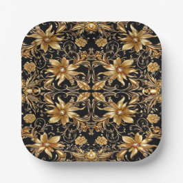 Golden Floral Paper Plate Pappteller