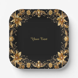 Golden Floral Paper Plate Pappteller