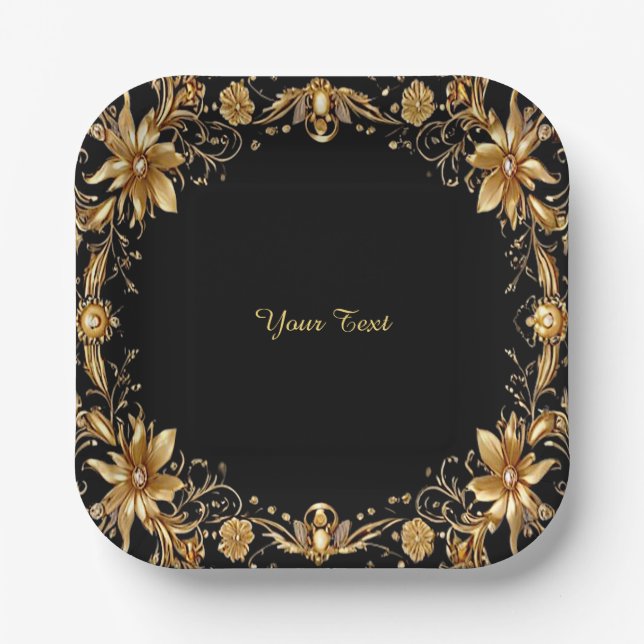 Golden Floral Paper Plate Pappteller (Vorderseite)