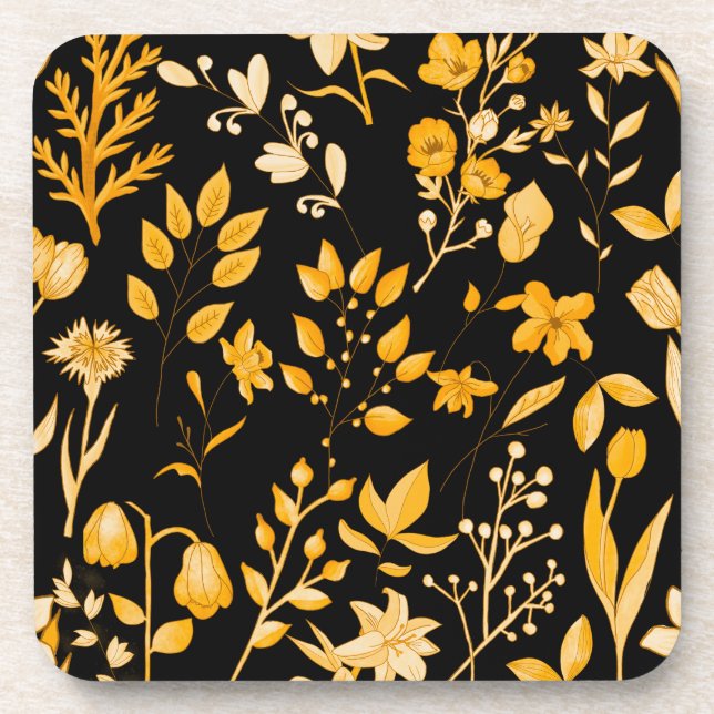 Golden Floral Pattern für Herbst Black BG Getränkeuntersetzer (Vorderseite)