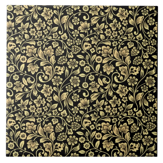 Golden Floral Pattern Keramik Tile Fliese (Vorderseite)