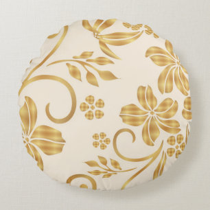 Golden Floral Printed Throw Rundes Kissen