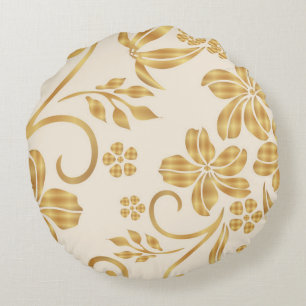 Golden Floral Printed Throw Rundes Kissen