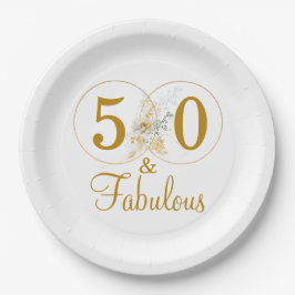 Golden Floral Script 50. Geburtstagsparty Pappteller