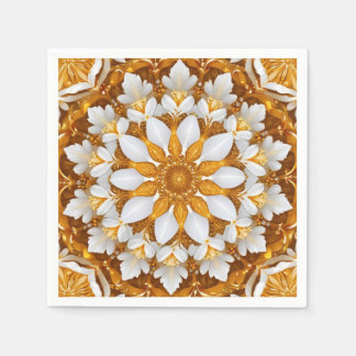Golden Floral Snowflake Kaleidoskop Serviette