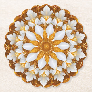Golden Floral Snowflake Kaleidoskop Untersetzer