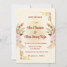 Golden Floral Wedding Card