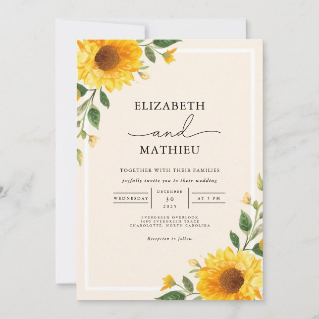 Golden Floral Wedding Einladung (Vorderseite)