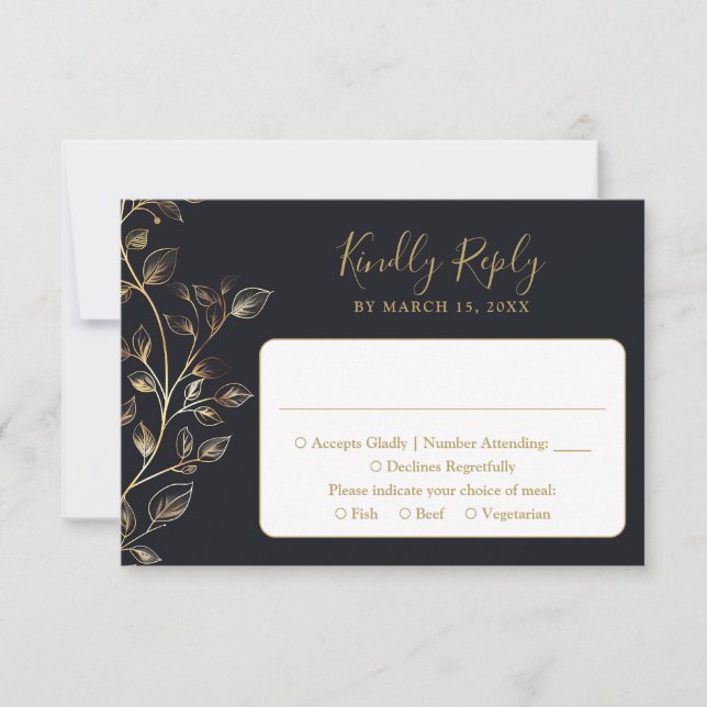 Golden Floral Wedding RSVP Karte (Vorderseite)