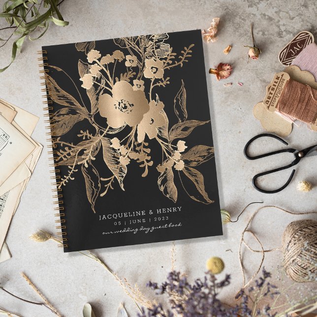 Golden Florals Wedding Guest Book Spiral Notebook Notizbuch (Von Creator hochgeladen)