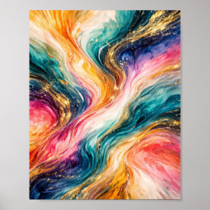 Golden Flow Abstrakte Wellen Poster