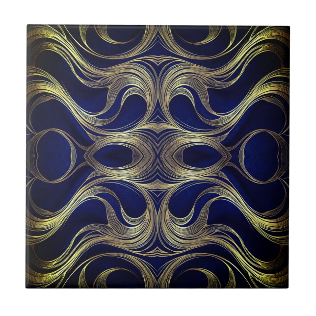 Golden Flow on Deep Blue  Fliese (Vorderseite)