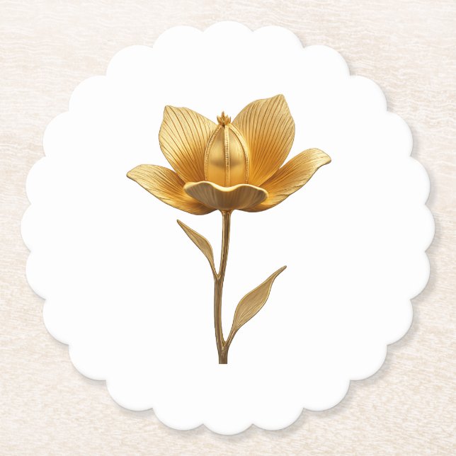Golden Flower Paper Coaster Untersetzer (Vorderseite)