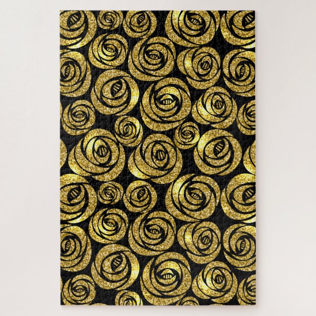 Golden Flowers on Black Background Puzzle (Vertikal)