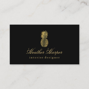 Golden Foil Ananas Script Business Card Schwarz Visitenkarte