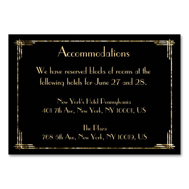 Golden Foil Art Deco Hochzeitsunterkunft Tischnummer (Vorderseite)