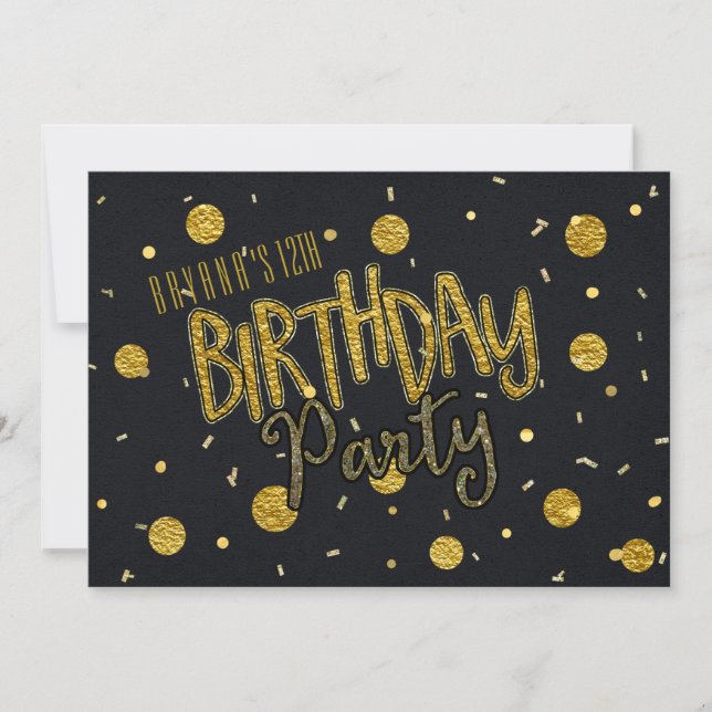 Golden Foil & Black Glam BIRTHDAY PARTY Einladunge Einladung (Vorderseite)
