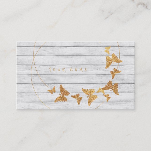 Golden Foil Butterfly White Wood Circles Vip Visitenkarte (Vorderseite)