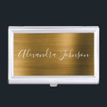 Golden Foil Elegante Moderner Luxus Visitenkarten Dose<br><div class="desc">Imitats Gold Foil Metallic Stainless Steel Minimalistisch Business Card Holder mit weißem Schriftzeichen für das Monogramm. Die Gold Foil Metal Business Card Inhaber können mit Ihrem Namen individuell gestaltet werden. Bitte kontaktieren Sie den Designer,  um passende Artikel zu erhalten.</div>