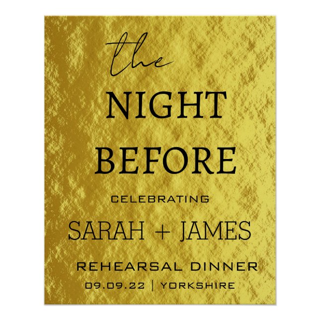 Golden Foil Elegantes Probe Dinner Hochzeit Poster (Vorderseite)