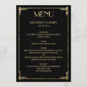 Golden Foil Great Gatsby Art Deco Hochzeitsmenü Sc Menükarte