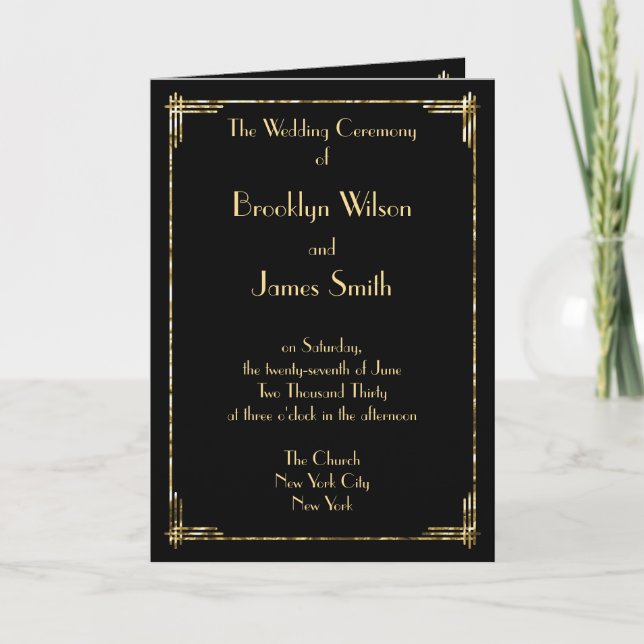 Golden Foil Great Gatsby Art Deco Hochzeitsprogram Programm (Vorderseite)