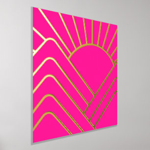Golden Foil Hot Pink Art Deco Abstrakte Landschaft Foliendrucke
