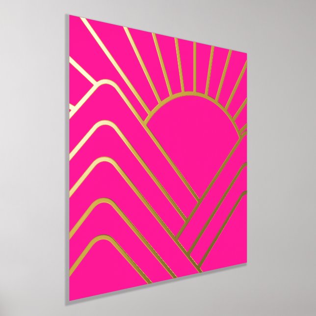 Golden Foil Hot Pink Art Deco Abstrakte Landschaft Foliendrucke (Ablage )