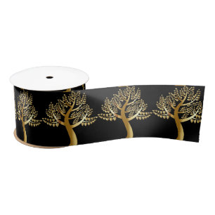 Golden Foil like Tree Gold Hearts Blätter Night Sk Satinband