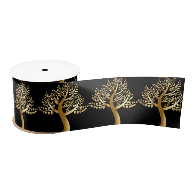 Golden Foil like Tree Gold Hearts Blätter Night Sk Satinband (Spule)