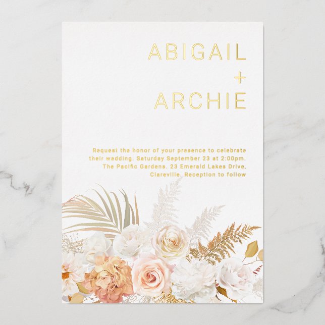Golden Foil Magischer Blumensommer & Hochzeit im H Folieneinladung (Vorderseite)