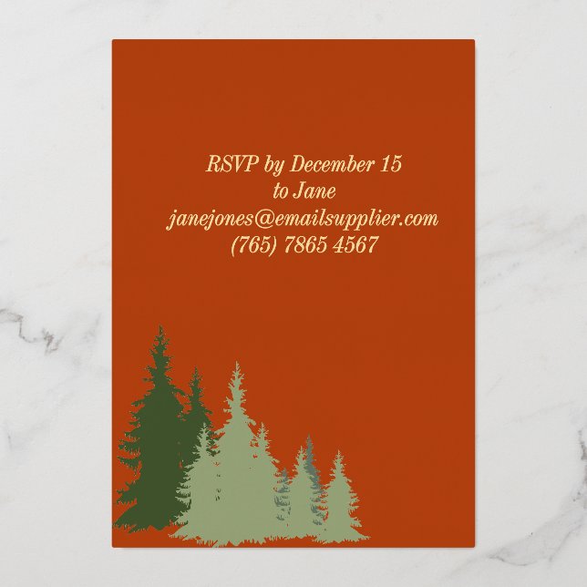 Golden Foil Terracotta Bergsee-Zauber Party Folieneinladung (Rückseite)