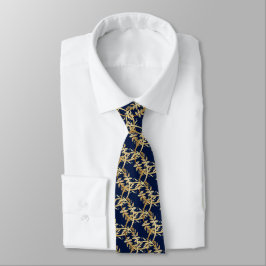 Golden Foliage Wreath Navy Blue Wedding Krawatte