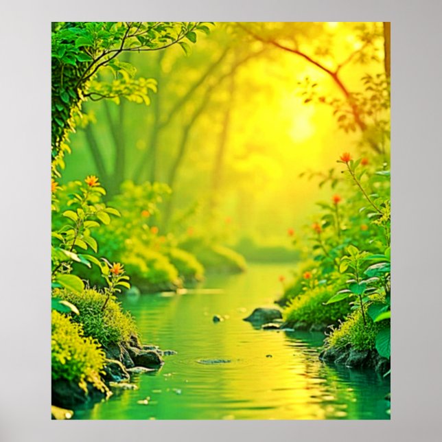 Golden Forest Stream Peaceful Art Poster (Vorne)