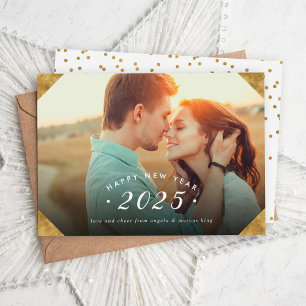 Golden Foto Overlay Frohes Neues Jahr Feiertagskarte