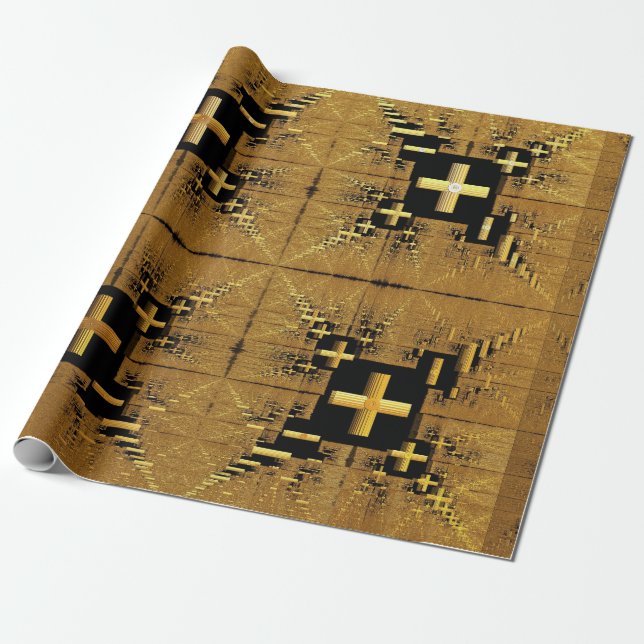 Golden Fraktal Crosses Geschenkpapier (Ungerollt)