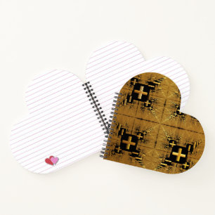 Golden Fraktal Crosses Heart Shape Spiral Notebook Notizbuch