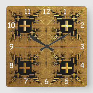 Golden Fraktal Crosses Quadratische Wanduhr