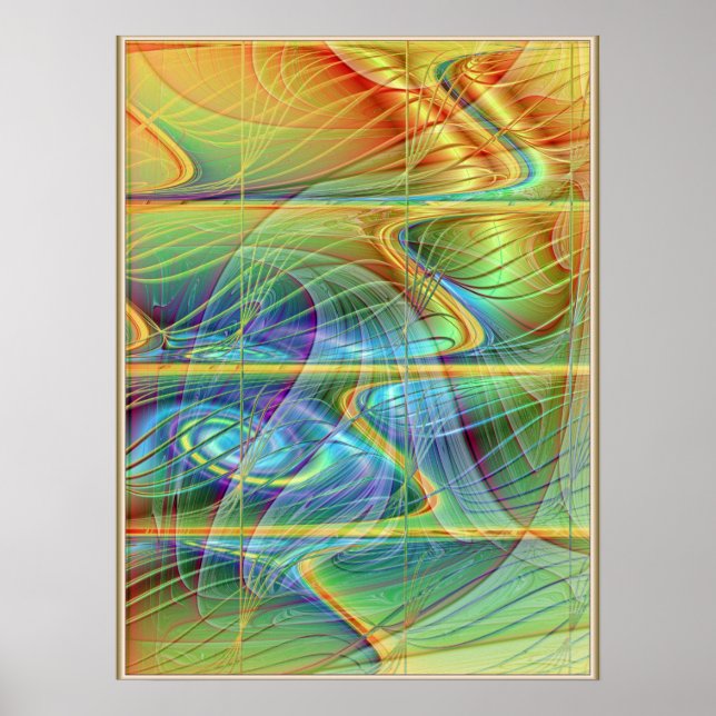 Golden Fraktal Wave Poster (Vorne)