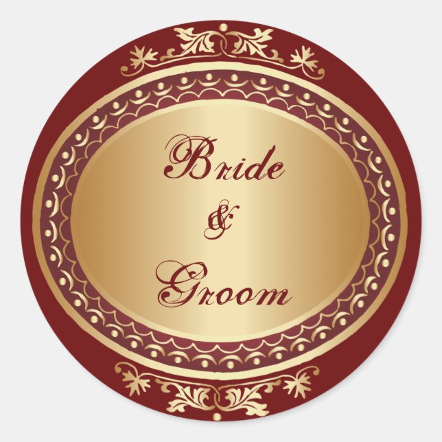 Golden Frame Bridge & Groom Round Sticker (Vorderseite)